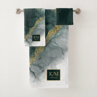 Moody Ink Emerald Gold Abstrakt ID988 Badhandtuch Set