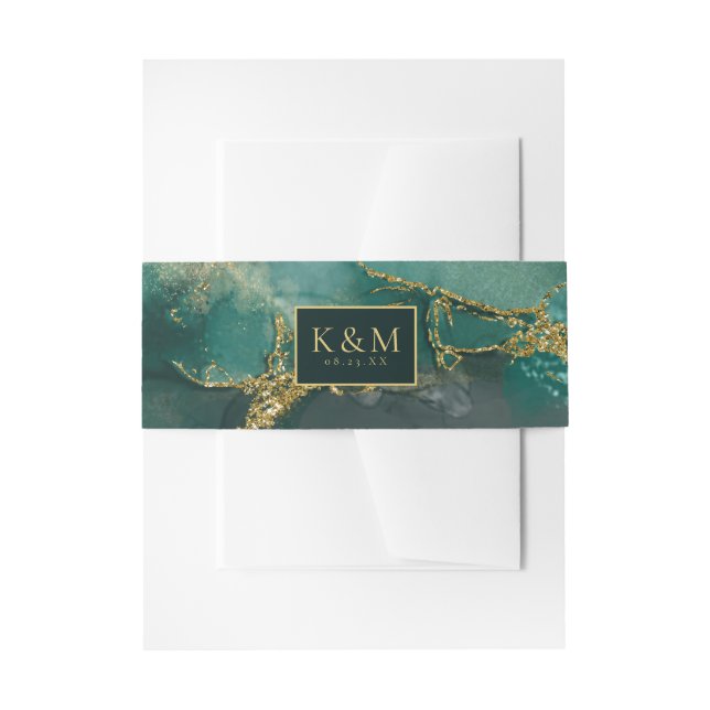 Moody Ink Emerald Gold Abstrakt ID988 Einladungsbanderole (Vorderseite Beispiel)