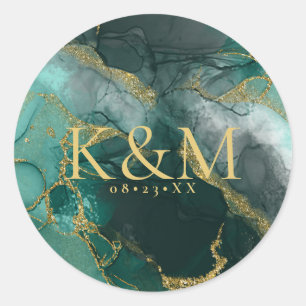 Moody Ink Emerald Gold Abstrakt ID988 Runder Aufkleber