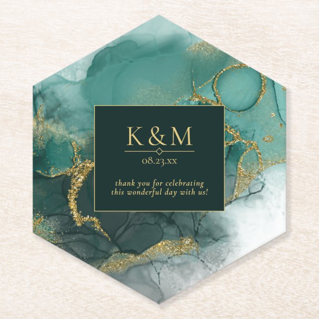 Moody Ink Emerald Gold Abstrakt ID988 Untersetzer (Vorderseite)