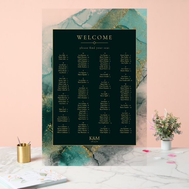 Moody Ink Emerald Gold Seating Chart ID988 Acrylschild (Hochzeit)