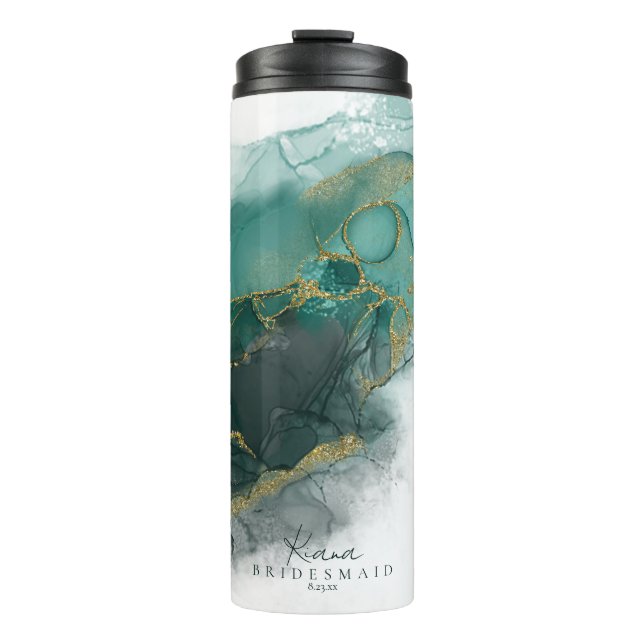 Moody Ink EmeraldGold Wedding Party ID988 Thermosbecher (Vorderseite)
