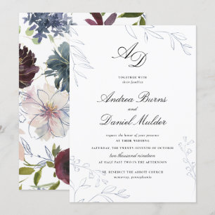 Moody Jewel Tone Floral Wedding Einladung