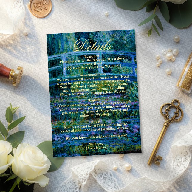 Moody Jewel Tone Monet Water Lilies Art Wedding Begleitkarte (Von Creator hochgeladen)