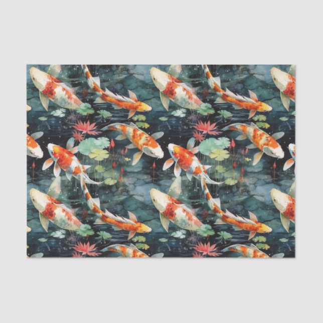 Moody Koi Fish Garden Decoupage Seidenpapier (Vorderseite)