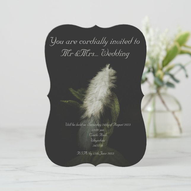 Moody Light als Feather, Einladung zur Hochzeit (Stehend Vorderseite)