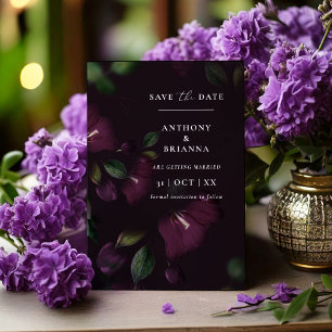 Moody Lila Bloom Grunge Save the Date Hochzeit Einladung