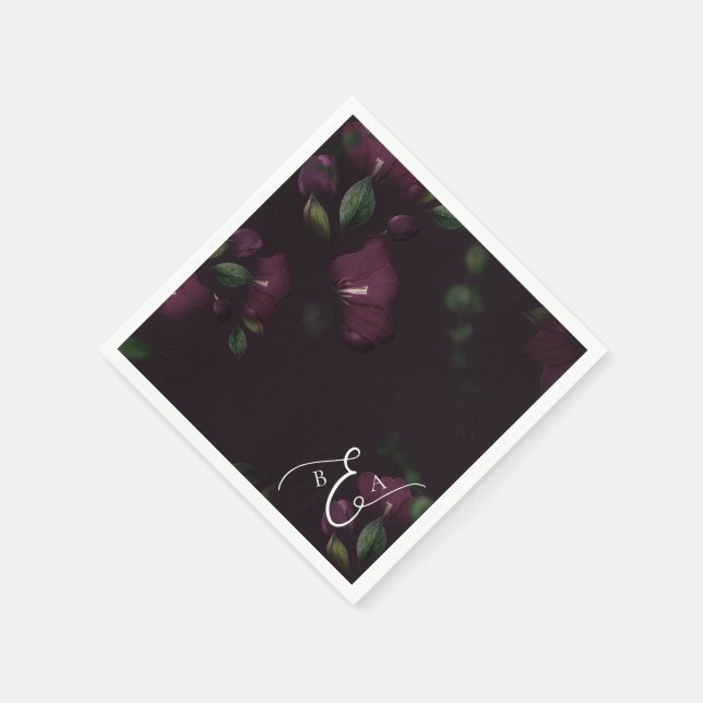 Moody Lila Bloom Grunge Wedding Serviette (Ecke)
