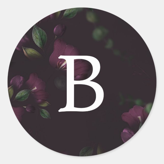 Moody Lila Bloom Monogram Wedding Umschlag Aufkleb Runder Aufkleber (Vorderseite)