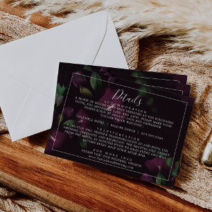 Moody Lila Blooms Black Pattern Hochzeitdetails Begleitkarte
