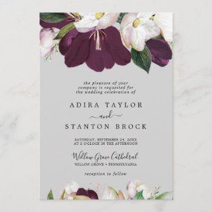 Moody Lila Blooms   Grey Formal Wedding Einladung