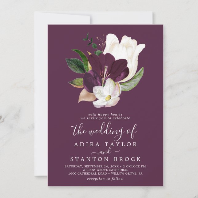 Moody Lila Blooms | Pflaumen der Hochzeit von Einladung (Vorderseite)