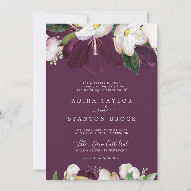 Moody Lila Blooms | Plum Formal Wedding Einladung (Vorderseite)