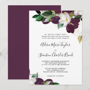 Moody Lila Blooms Traditionelle Hochzeit Einladung
