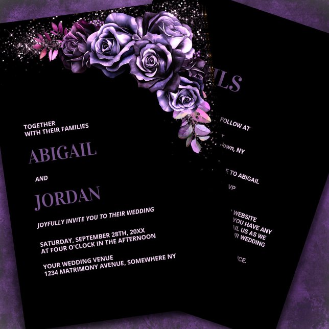 Moody Lila Floral All in One Wedding Einladung (Von Creator hochgeladen)