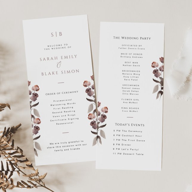 Moody Lila Floral Garden Wedding Program Card (Von Creator hochgeladen)