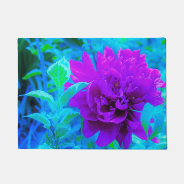 Moody Lila Peony mit Beautiful Weigela Foliage Fußmatte (Vorderseite)