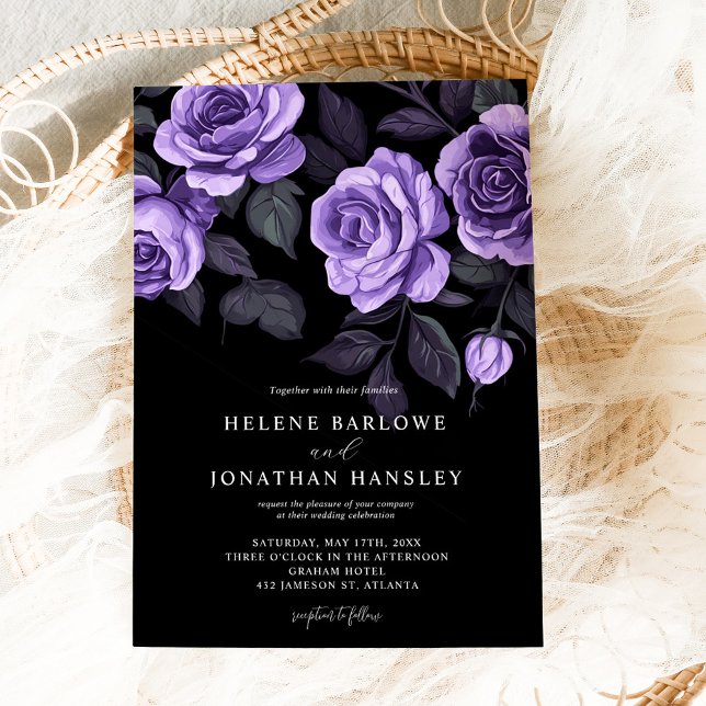 Moody Lila Rose Blumendarbietung Einladung (Moody Purple Roses Floral Dark Gothic Wedding Invitation)