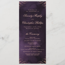 Moody lila Rose Gold Calligraphy Wedding Program Menükarte