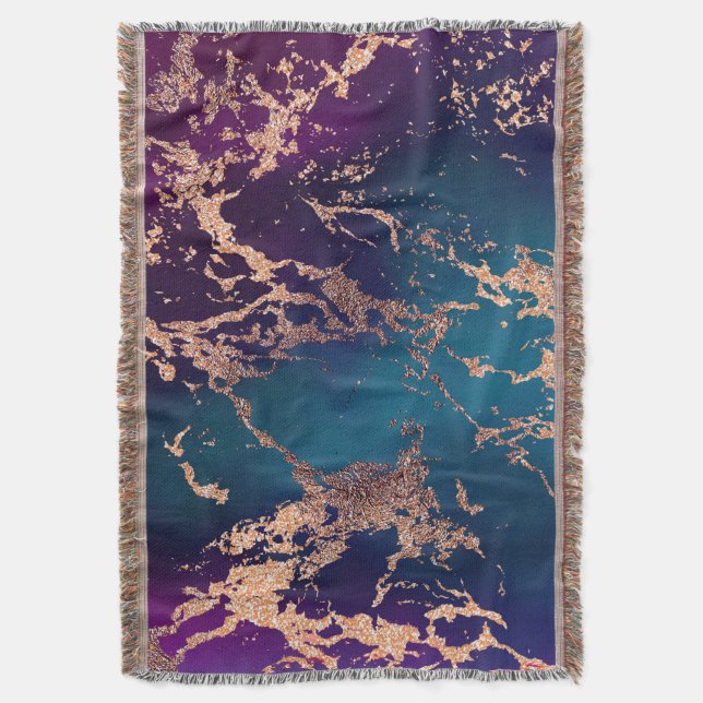 Moody Luxe Marble | Tief Lila und Aquamarine Rose  Decke (Vorderseite Vertikal)