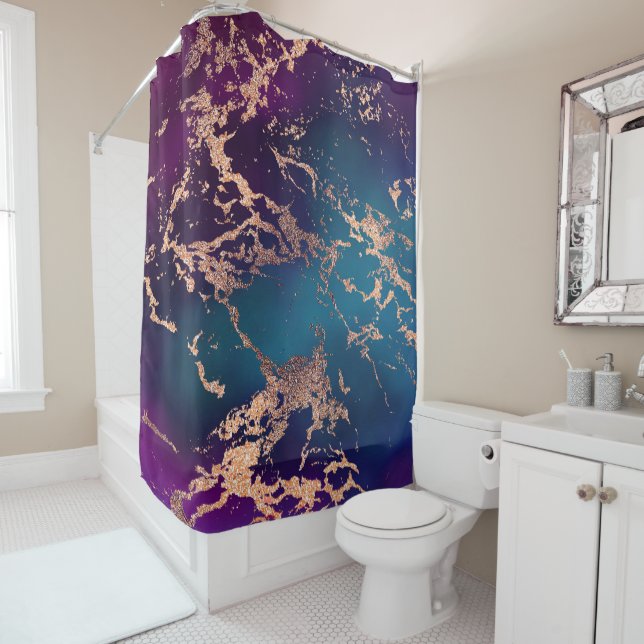 Moody Luxe Marble | Tief Lila und Aquamarine Rose  Duschvorhang (Beispiel)