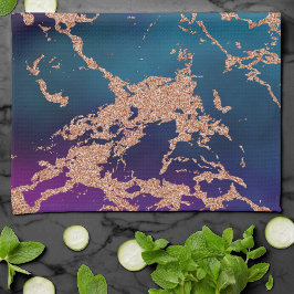 Moody Luxe Marble | Tief Lila und Aquamarine Rose  Geschirrtuch