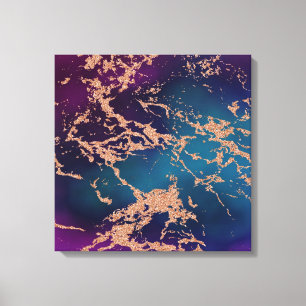 Moody Luxe Marble   Tief Lila und Aquamarine Rose  Leinwanddruck