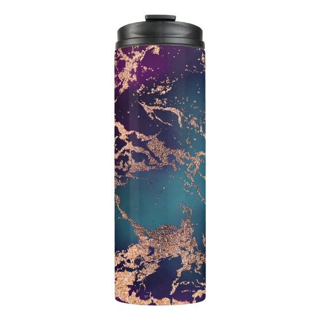Moody Luxe Marble | Tief Lila und Aquamarine Rose  Thermosbecher (Vorderseite)