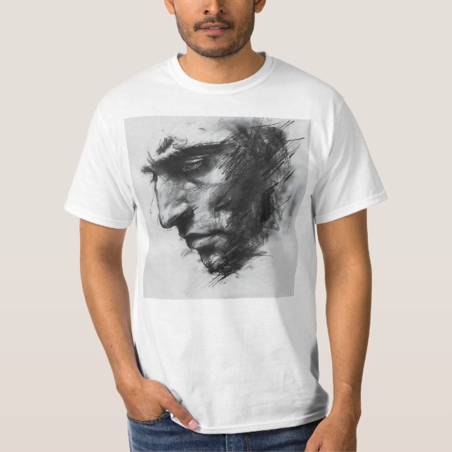 Moody Man's Face Charcoal Sketch T-Shirt (Vorderseite)