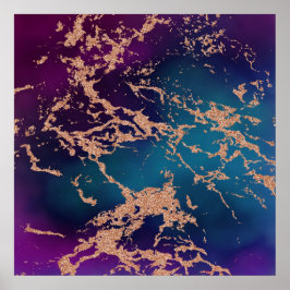 Moody Marble | Luxe Deep Lila Aquamarine Rose Gold Poster