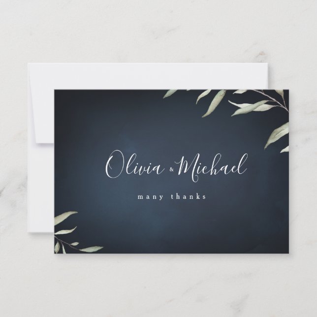 Moody Marine minimale botanische grüne Hochzeit Dankeskarte (Vorderseite)
