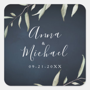 Moody Marine minimale grüne Gastgeschenk Hochzeit Quadratischer Aufkleber