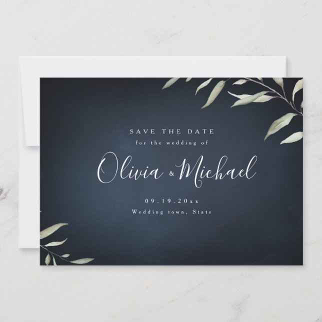 Moody Marine minimale Vegetation Save the Date (Vorderseite)