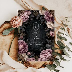 Moody Mauve Peony & Black Gothic Wedding Einladung