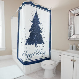 Moody Merry Christmas | Classy Dark Navy Blue Tree Duschvorhang
