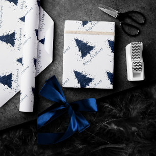 Moody Merry Christmas   Classy Dark Navy Blue Tree Geschenkpapier