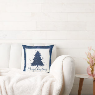 Moody Merry Christmas Classy Dark Navy Blue Tree Kissen