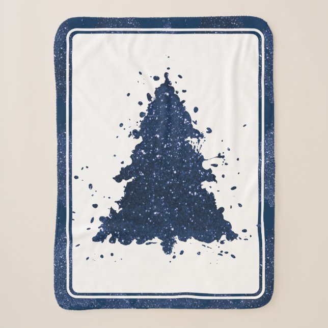 Moody Merry Christmas | Classy Dark Navy Blue Tree Sherpadecke (Vorderseite)