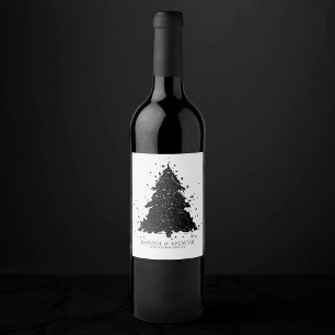 Moody Merry Christmas Classy Dark Navy Blue Tree Weinetikett