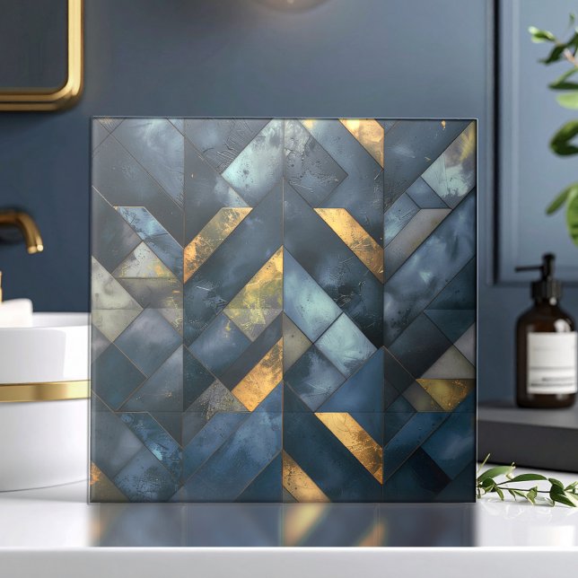 Moody Modern Mosaic Dark Blue Gold ID1185 Fliese (Von Creator hochgeladen)