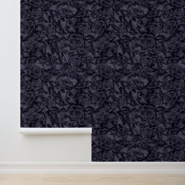 Moody Monochrome Deep Navy Blue Floral Muster Tapete (Anwendung)