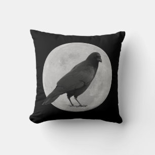 Moody Moon Crow Throw Pillow Kissen