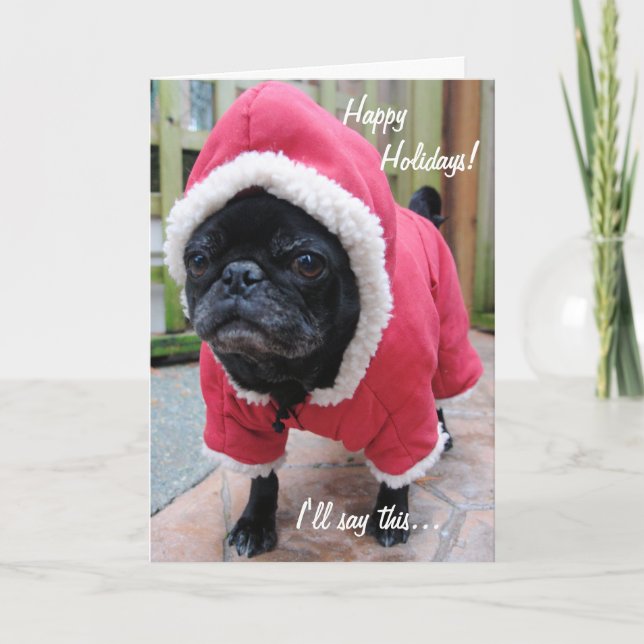 Moody Mops Weihnachtsgrüßkarte Feiertagskarte (Vorderseite)