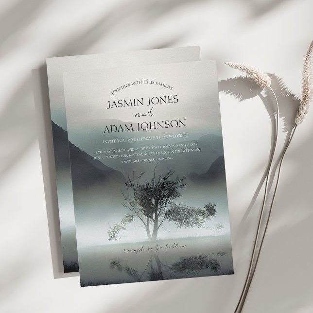 Moody Mountain Dark Aesthetic Woodland Wedding Einladung (Von Creator hochgeladen)