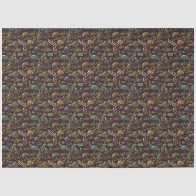 Moody Mushrooms Dark Burgundy Sage Foliage Niedlic Seidenpapier (Vorderseite)