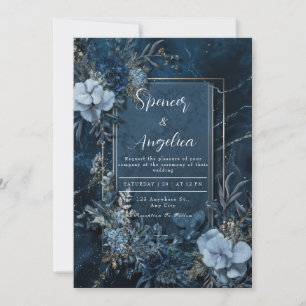 Moody Navy Blue Floral Faire-part de mariage