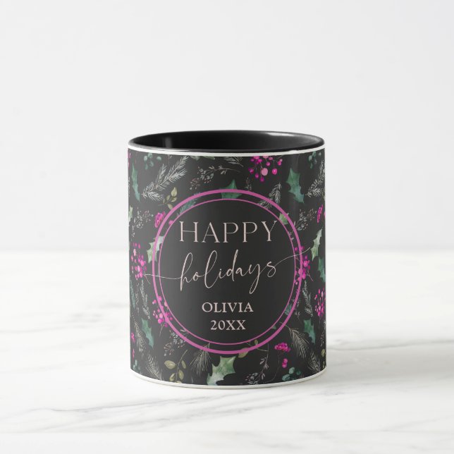 Moody Niedlich Winter Holly Happy Holidays Tasse (Zentrum)