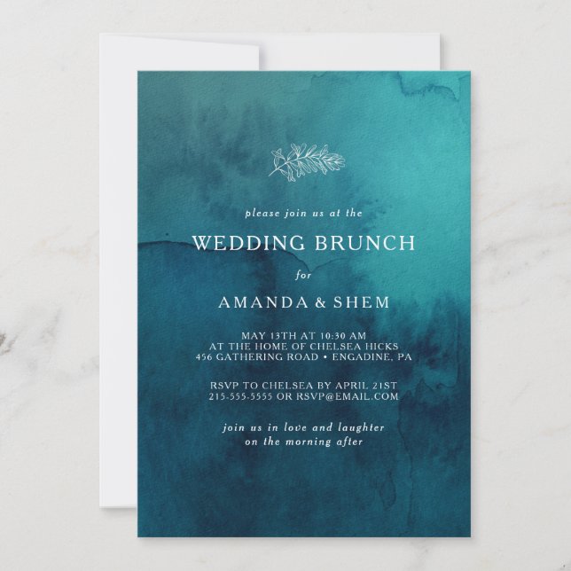 Moody Ocean Watercolor Mariage Brunch Invitation (Devant)