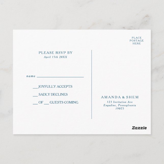 Moody Ocean Watercolor Wedding RSVP Postcard Postkarte (Rückseite)