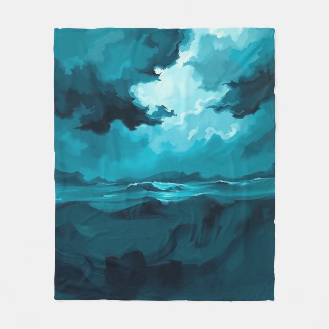 Moody Ocean Waves Under Stormy Sky – Abstract Seas Fleecedecke (Vorderseite)